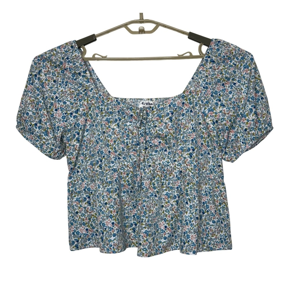 Arula‎ Floral Peplum Top Size A (1X) Blue Smocked Back Puff Sleeve Cottagecore
